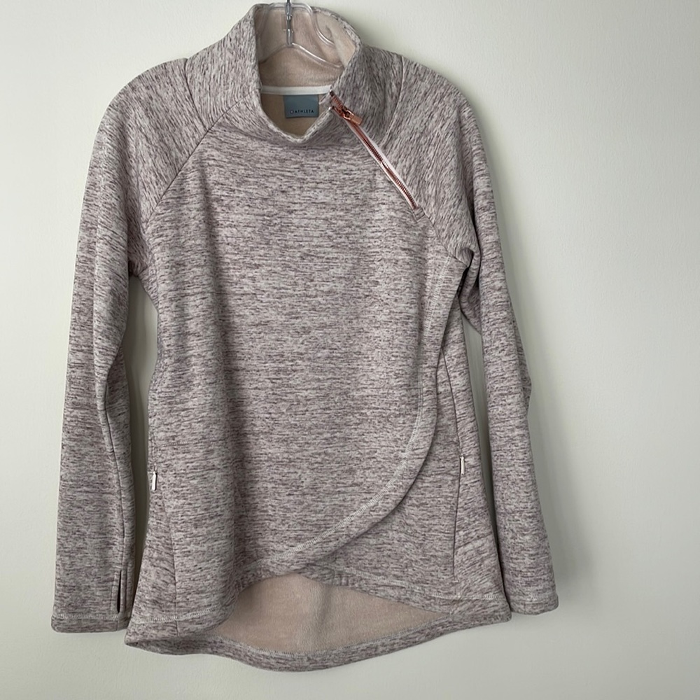 Athleta Heathered Light Mauve Pullover Hoodie with Rose Gold Zip